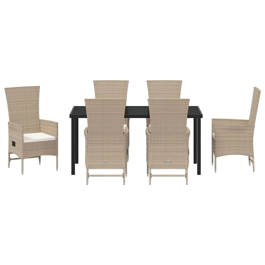 Ensemble de salle à manger pour jardin 7 pcs Beige polyrotin - 7