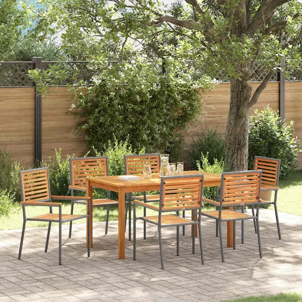 Ensemble de salle à manger pour jardin 7 pcs Gris