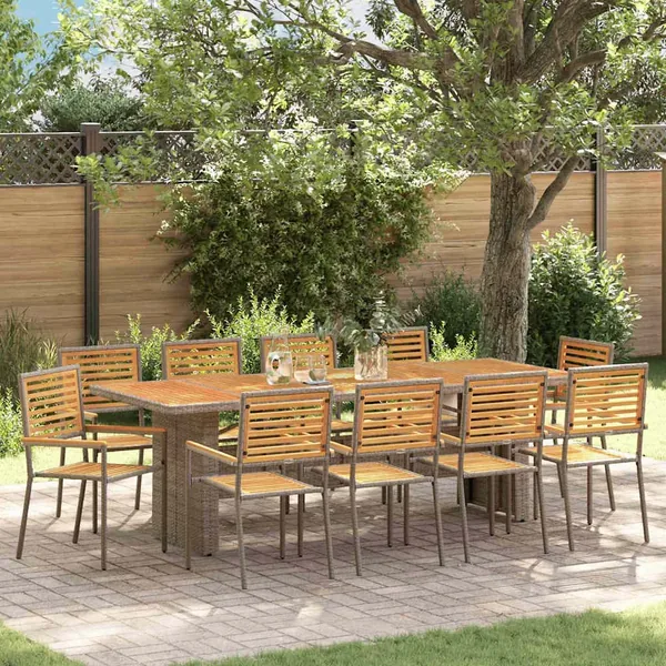 Ensemble de salle à manger pour jardin 11 pcs Gris et marron