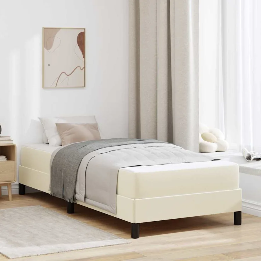 Cadre de lit avec matelas Crème 100 x 200 cm tissu