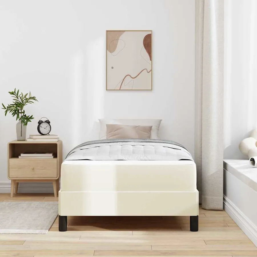 Cadre de lit avec matelas Crème 100 x 200 cm tissu - 3