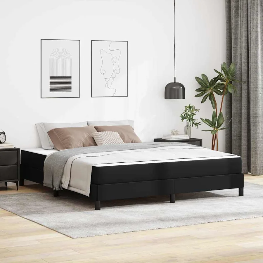 Cadre de lit avec matelas Noir 180 x 200 cm tissu