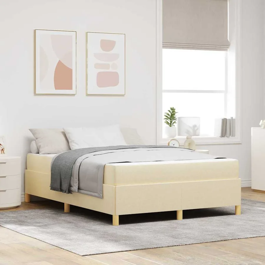 Cadre de lit avec matelas Crème 140 x 190 cm tissu