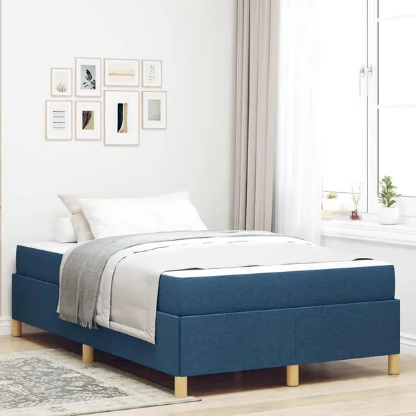 Cadre de lit avec matelas Bleu 120 x 190 cm tissu