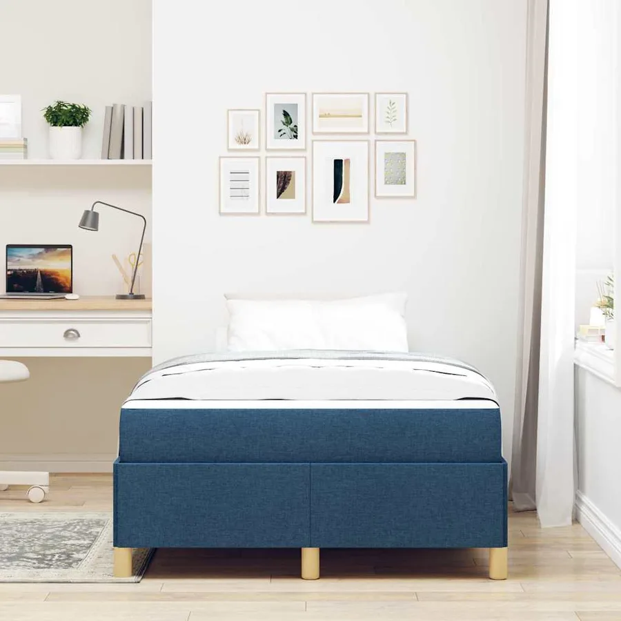 Cadre de lit avec matelas Bleu 120 x 190 cm tissu - 3