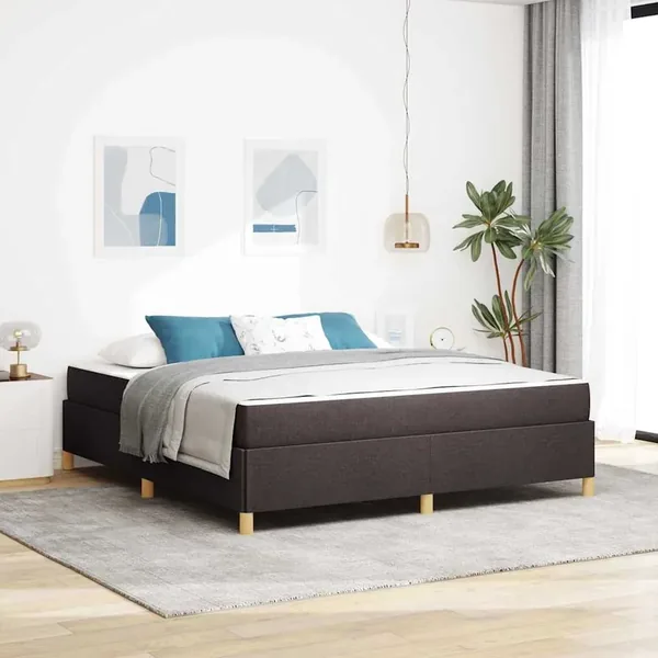 Cadre de lit avec matelas Marron foncé 180 x 200 cm tissu
