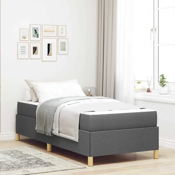 Cadre de lit avec matelas Gris foncé 90 x 200 cm tissu