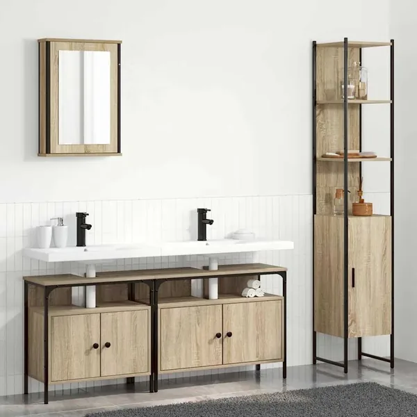 Ensemble de mobilier de salle de bain 4 pcs Chêne Sonoma