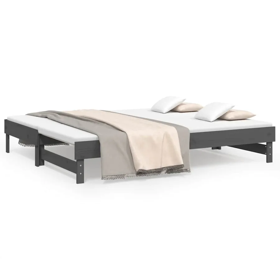 Lit coulissant sans matelas gris 2x(80x200)cm - 2