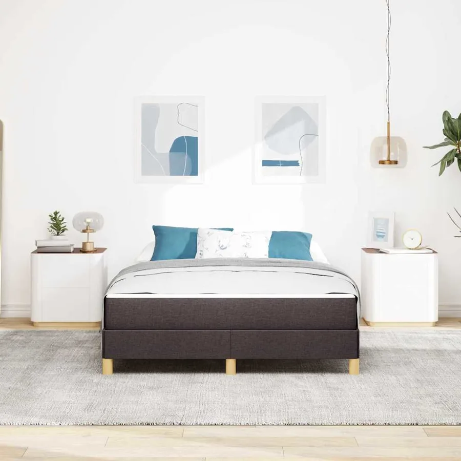 Lit à ressorts avec matelas Marron foncé 140 x 190 cm tissu - 3