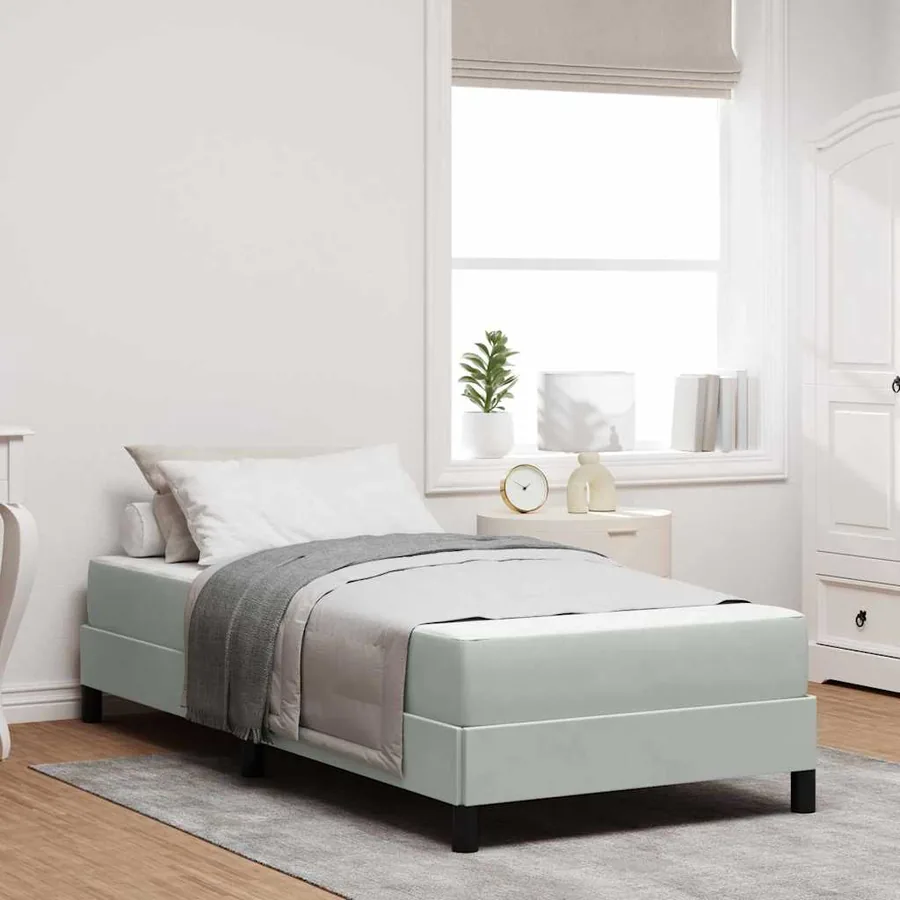Lit à ressorts avec matelas Gris clair 80 x 210 cm tissu