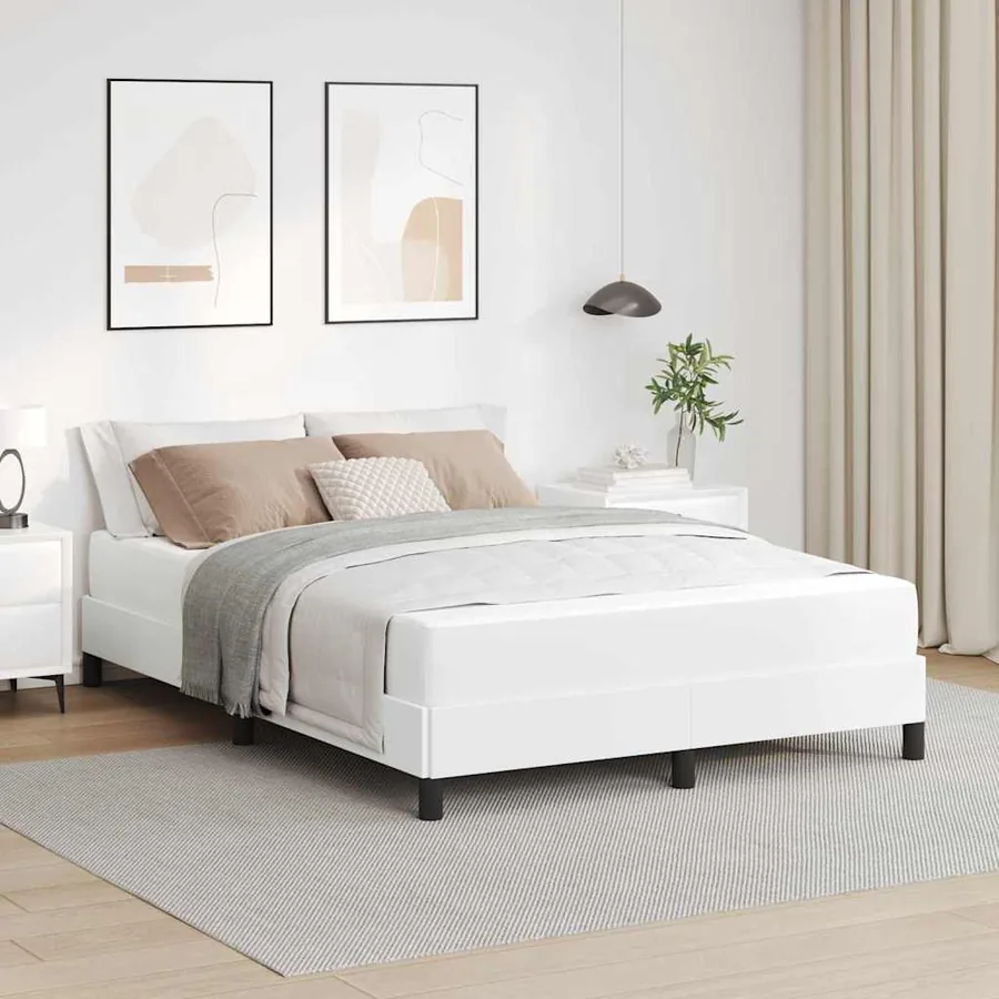 Cadre de lit avec matelas Blanc pur 140 x 200 cm tissu