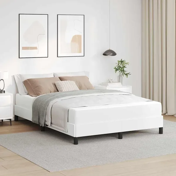 Cadre de lit avec matelas Blanc pur 140 x 200 cm tissu