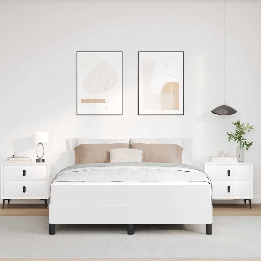 Cadre de lit avec matelas Blanc pur 140 x 200 cm tissu - 3