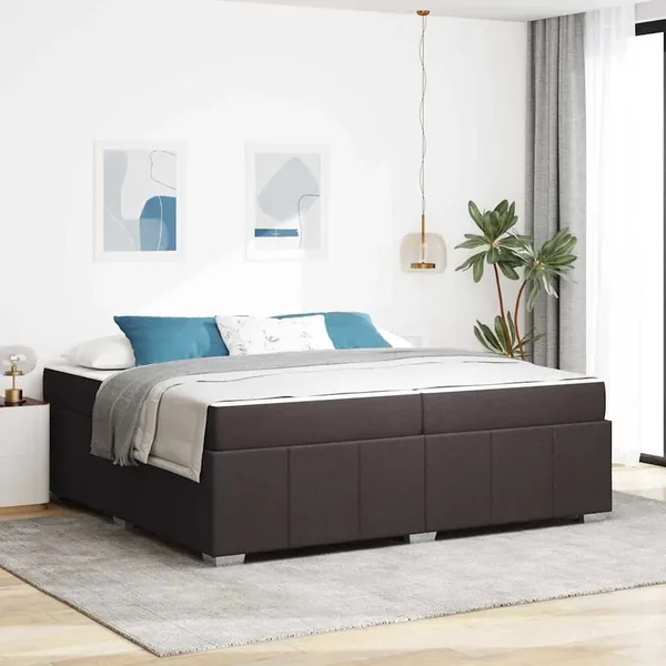 Cadre de lit avec matelas Marron foncé 200 x 200 cm tissu