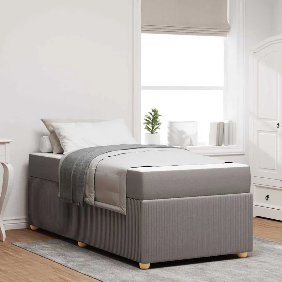 Cadre de lit avec matelas Taupe 90 x 190 cm tissu