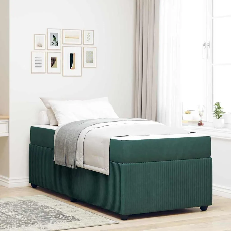 Cadre de lit avec matelas Vert foncé 90 x 200 cm tissu