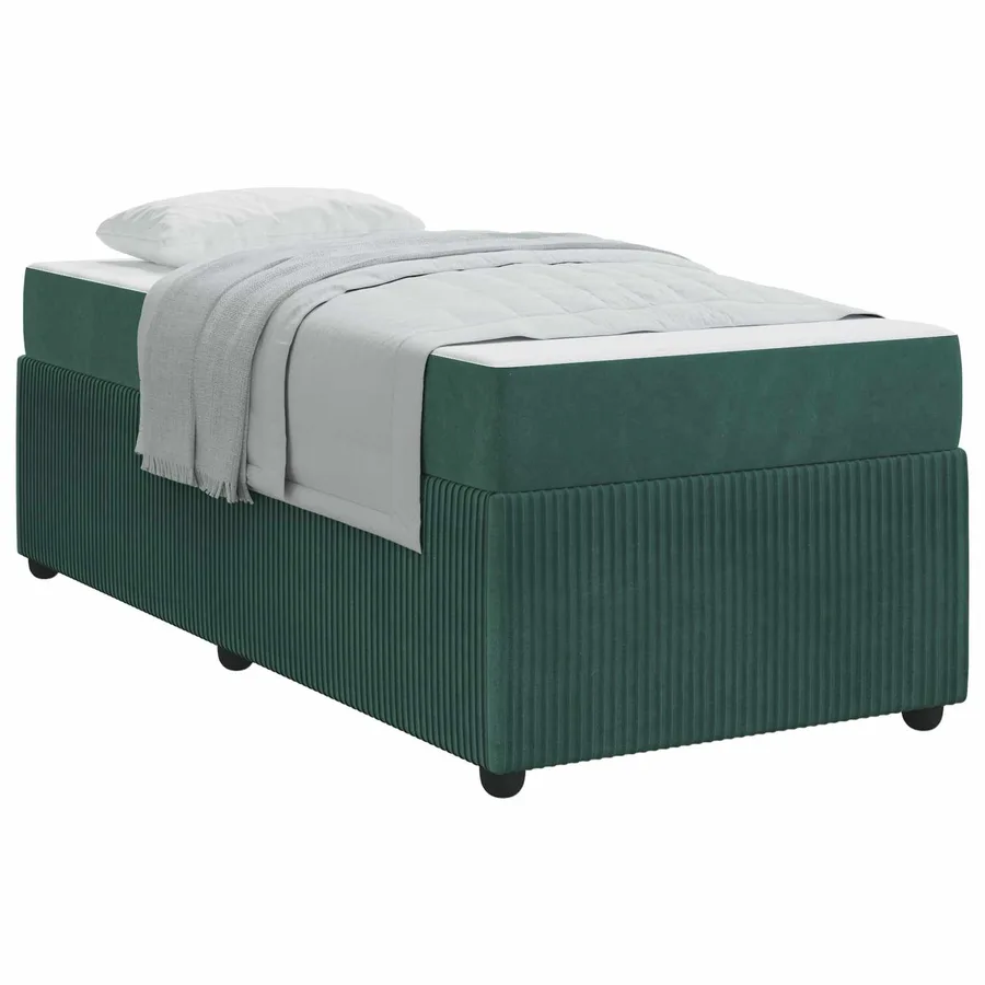 Cadre de lit avec matelas Vert foncé 90 x 200 cm tissu - 2