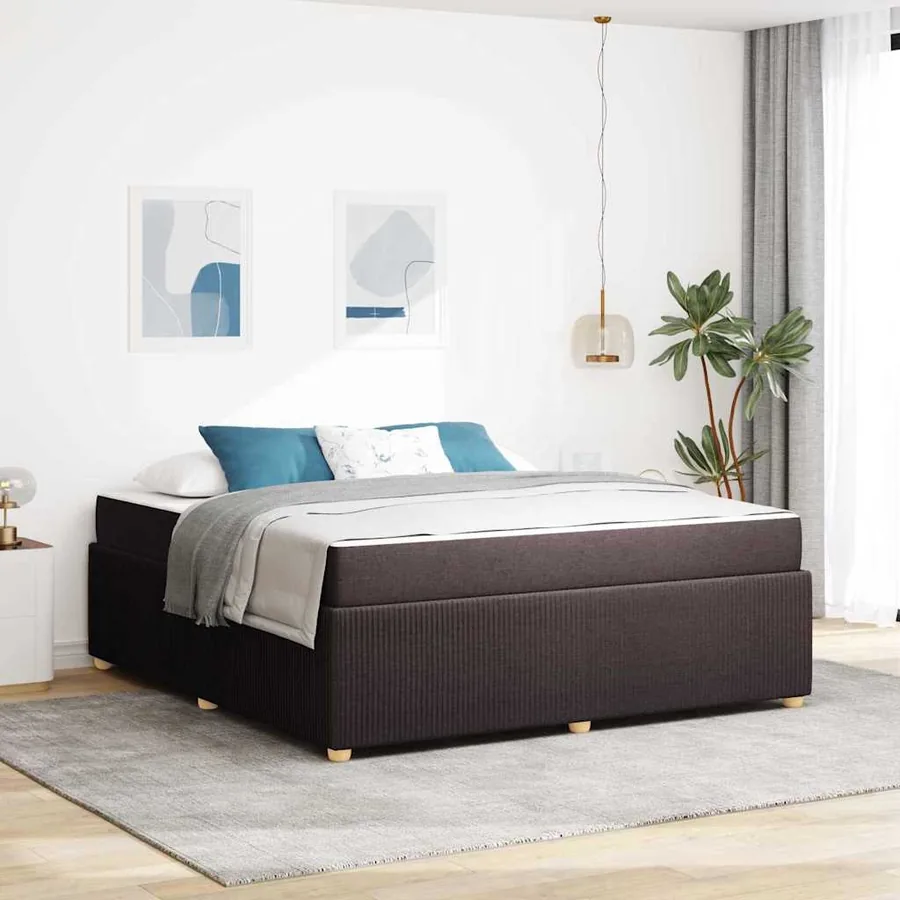Cadre de lit avec matelas Marron foncé 180 x 200 cm tissu