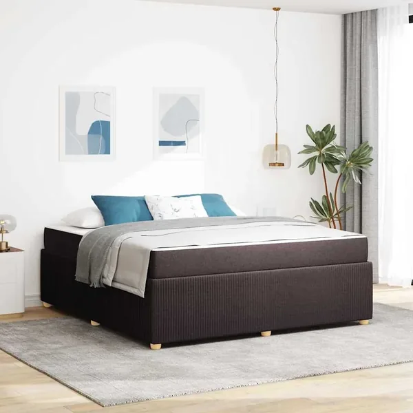 Cadre de lit avec matelas Marron foncé 180 x 200 cm tissu