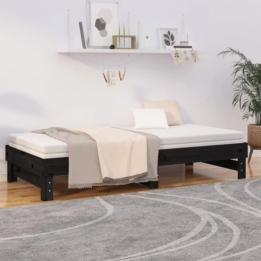Lit coulissant sans matelas noir 2x(100x200) cm - 4