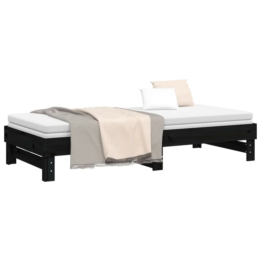 Lit coulissant sans matelas noir 2x(100x200) cm - 6