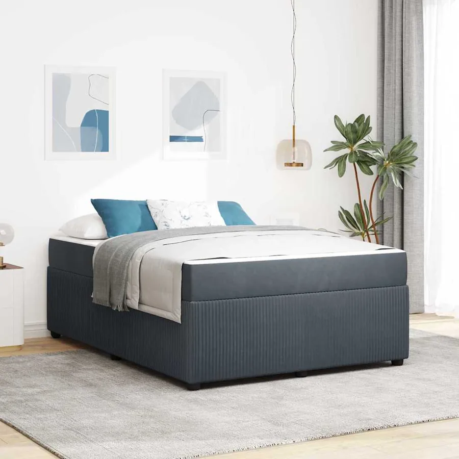 Cadre de lit avec matelas Gris foncé 140 x 200 cm tissu