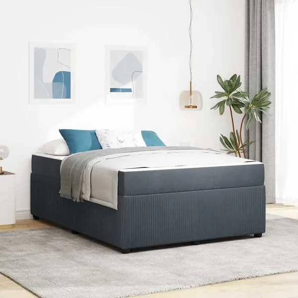 Cadre de lit avec matelas Gris foncé 140 x 200 cm tissu