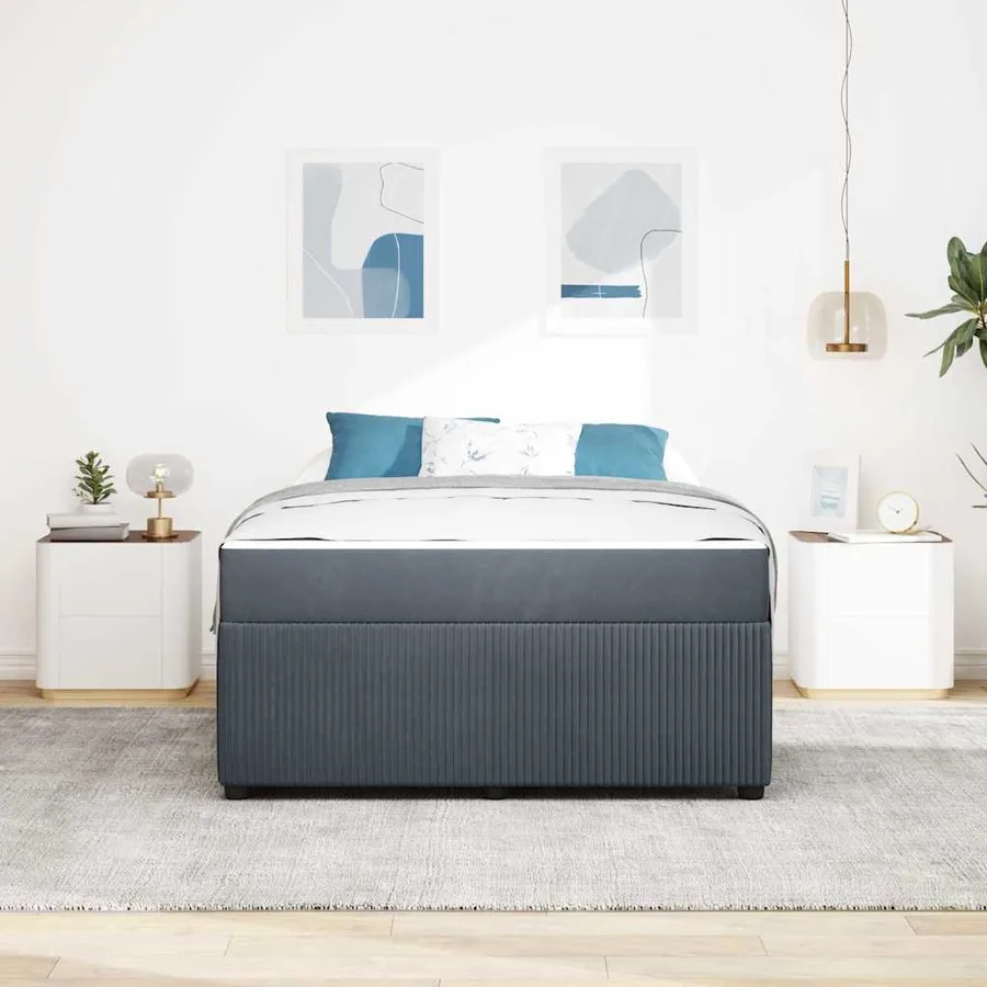 Cadre de lit avec matelas Gris foncé 140 x 200 cm tissu - 3