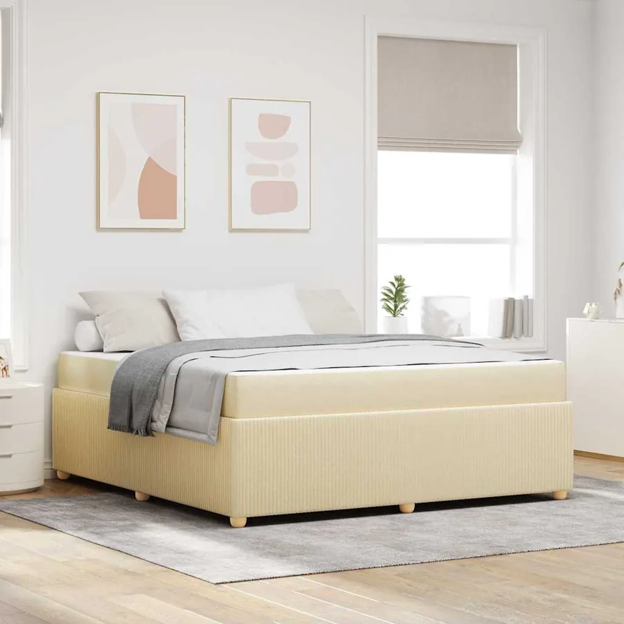 Cadre de lit avec matelas Crème 180 x 200 cm tissu