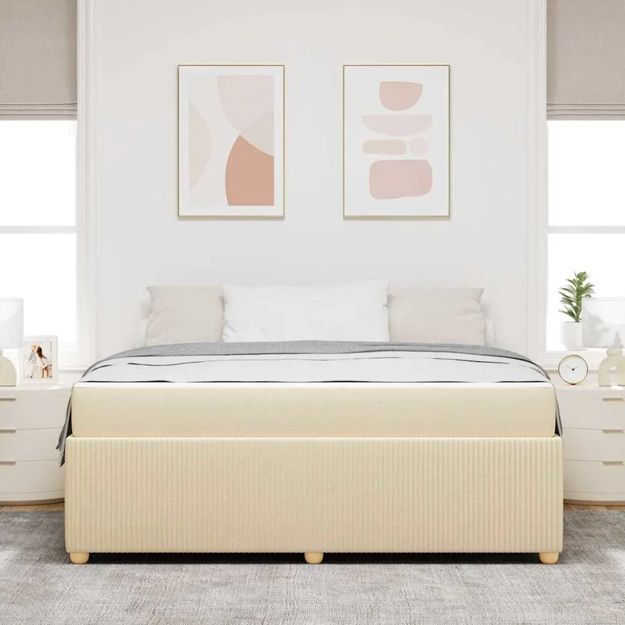 Cadre de lit avec matelas Crème 180 x 200 cm tissu - 3