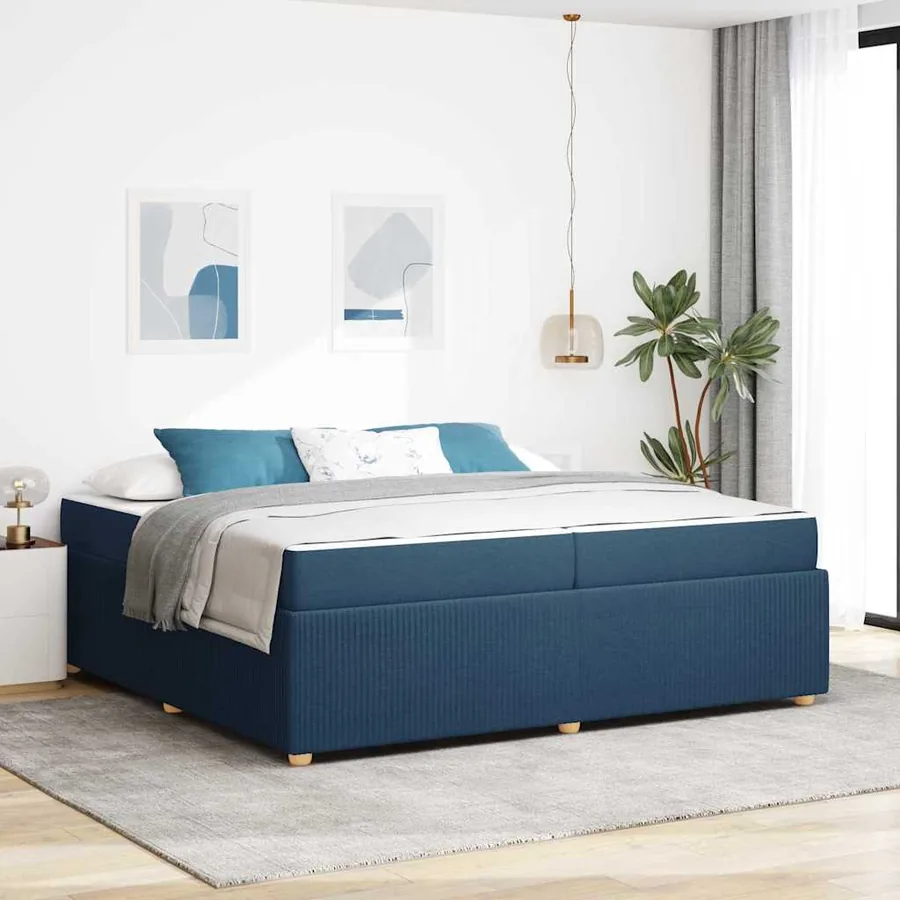 Cadre de lit avec matelas Bleu 200 x 200 cm tissu