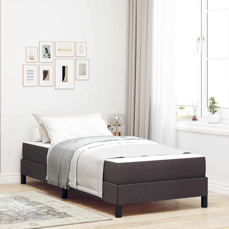 Lit à ressorts avec matelas Marron foncé 100 x 200 cm tissu
