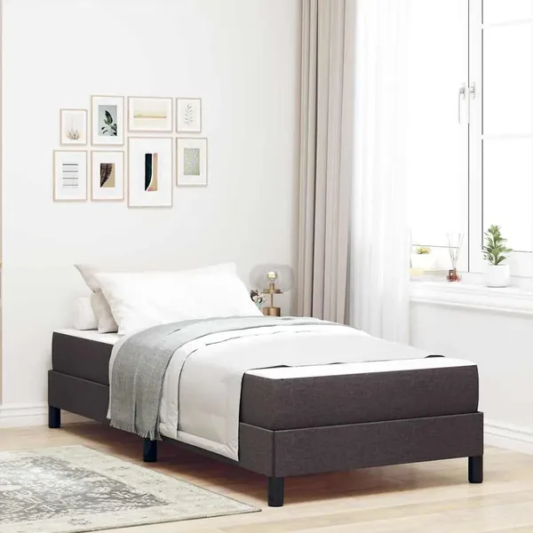 Lit à ressorts avec matelas Marron foncé 100 x 200 cm tissu