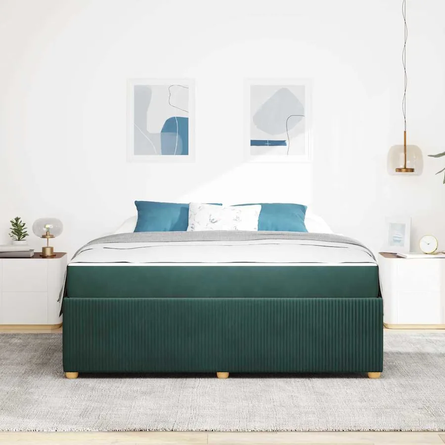 Cadre de lit avec matelas Vert foncé 180 x 200 cm tissu - 3