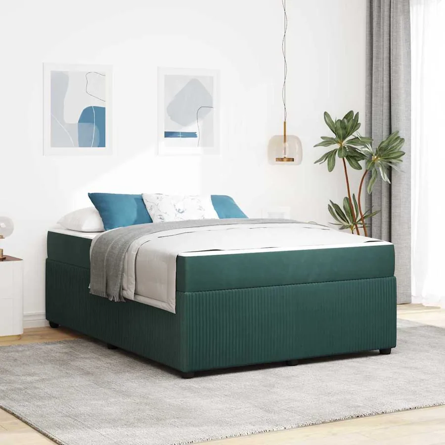 Cadre de lit avec matelas Vert foncé 140 x 200 cm tissu