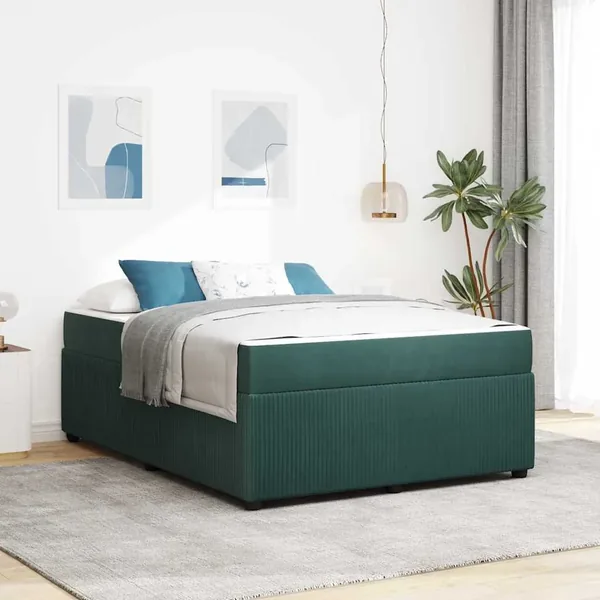 Cadre de lit avec matelas Vert foncé 140 x 200 cm tissu