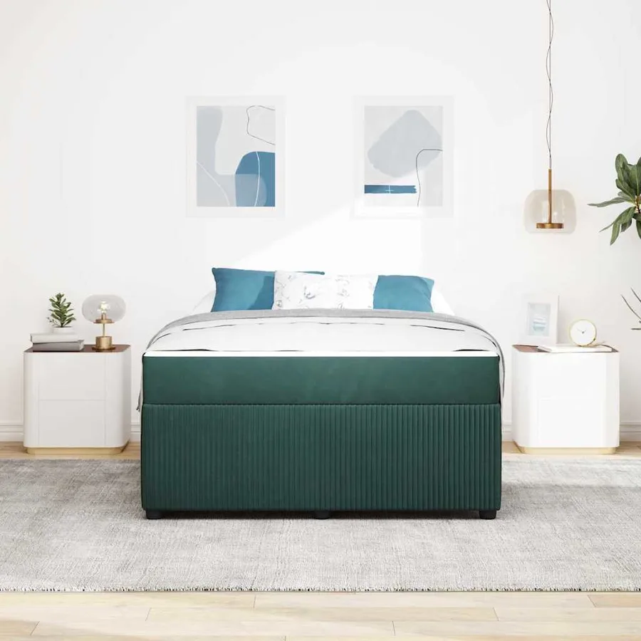 Cadre de lit avec matelas Vert foncé 140 x 200 cm tissu - 3