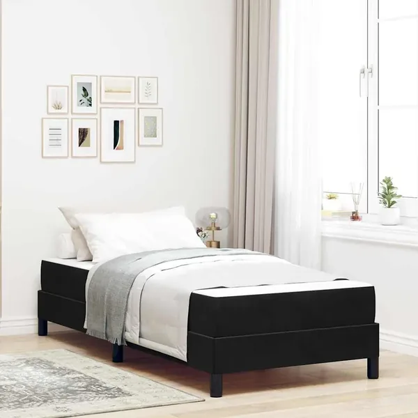 Lit à ressorts avec matelas Noir 80 x 200 cm tissu