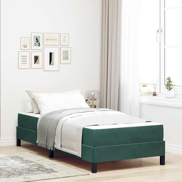 Lit à ressorts avec matelas Vert foncé 100 x 200 cm tissu