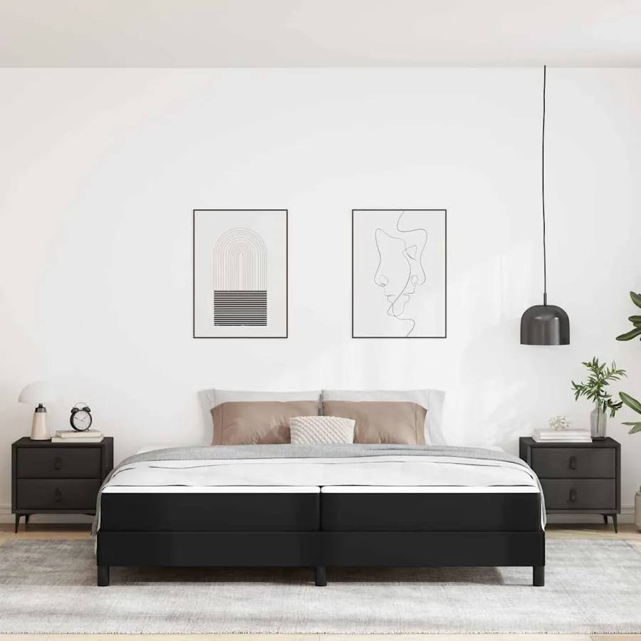 Cadre de lit avec matelas Noir 200 x 200 cm tissu - 3