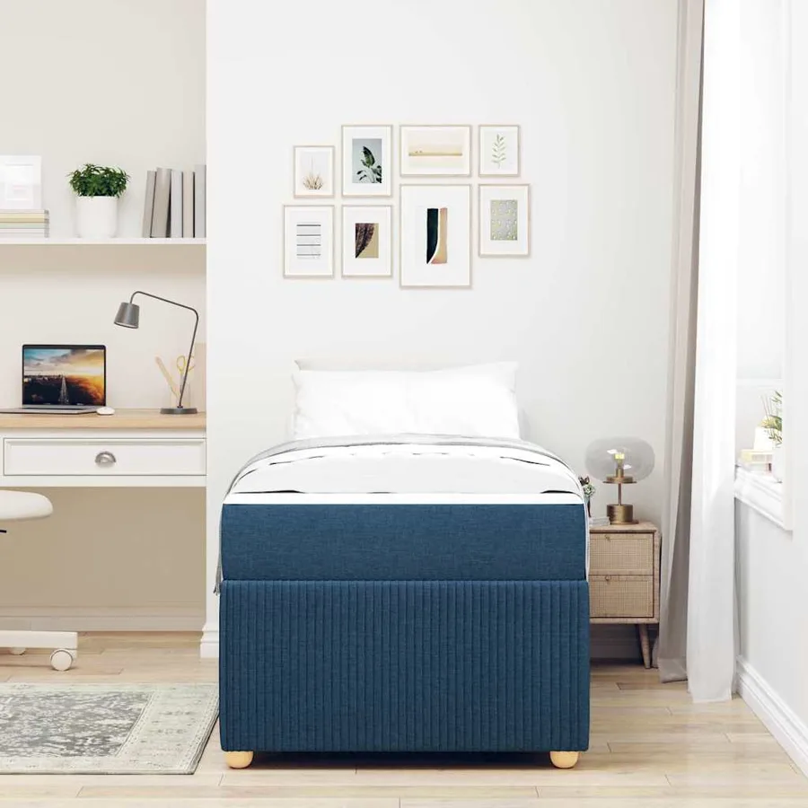 Cadre de lit avec matelas Bleu 100 x 200 cm tissu - 3
