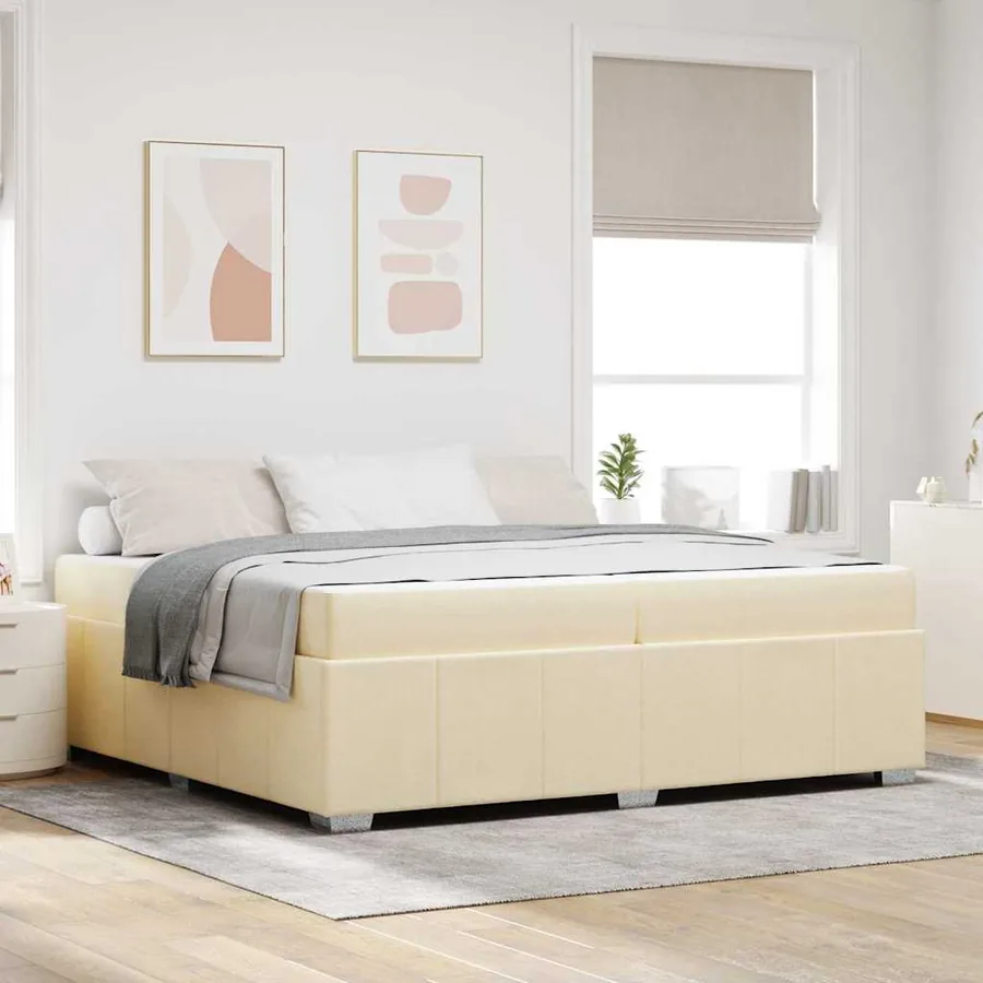 Cadre de lit avec matelas Crème 200 x 200 cm tissu