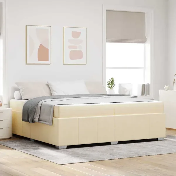 Cadre de lit avec matelas Crème 200 x 200 cm tissu