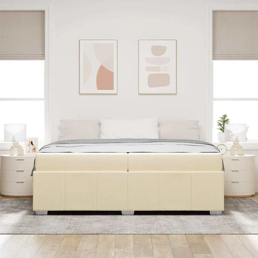 Cadre de lit avec matelas Crème 200 x 200 cm tissu - 3