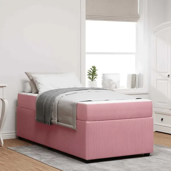 Cadre de lit avec matelas Rose 90 x 200 cm tissu