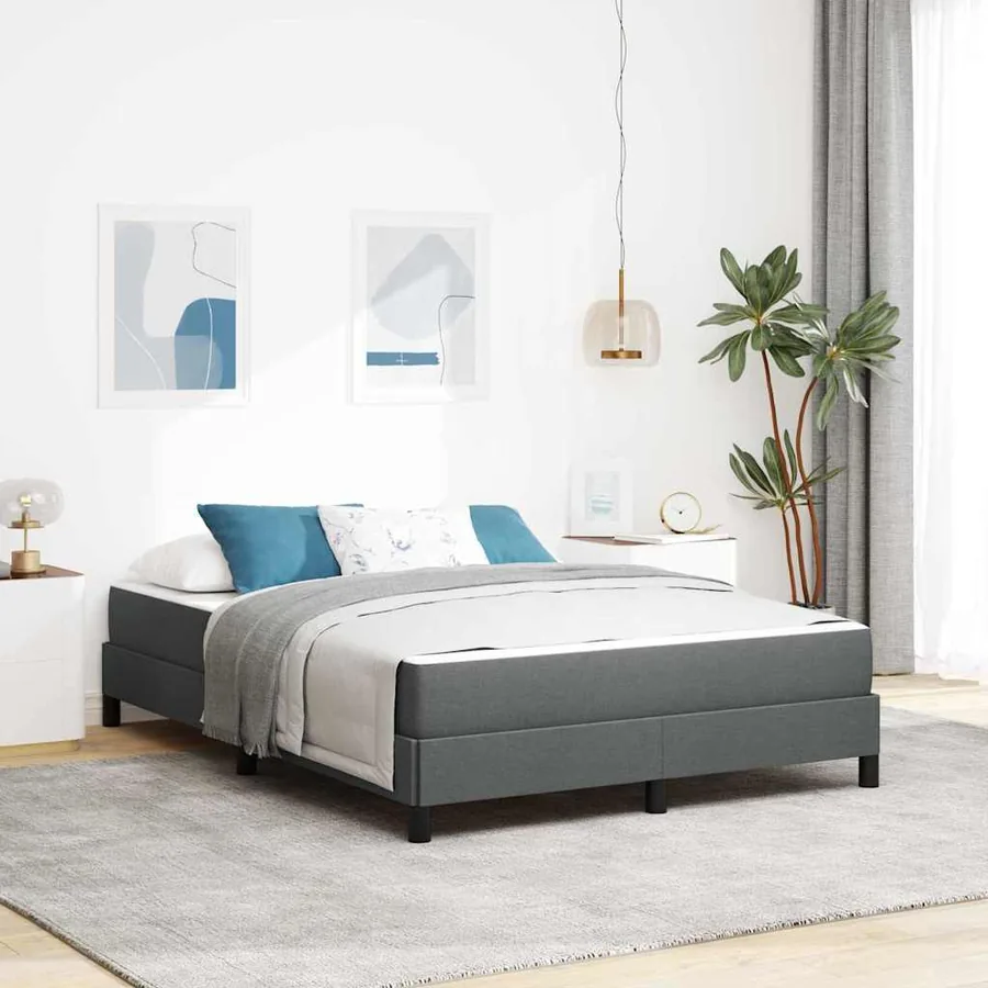 Lit à ressorts avec matelas Gris foncé 140 x 200 cm tissu