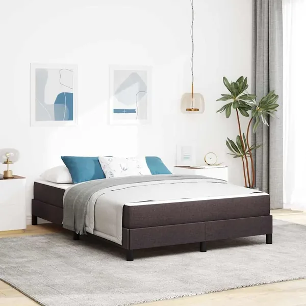 Lit à ressorts avec matelas Marron foncé 140 x 190 cm tissu