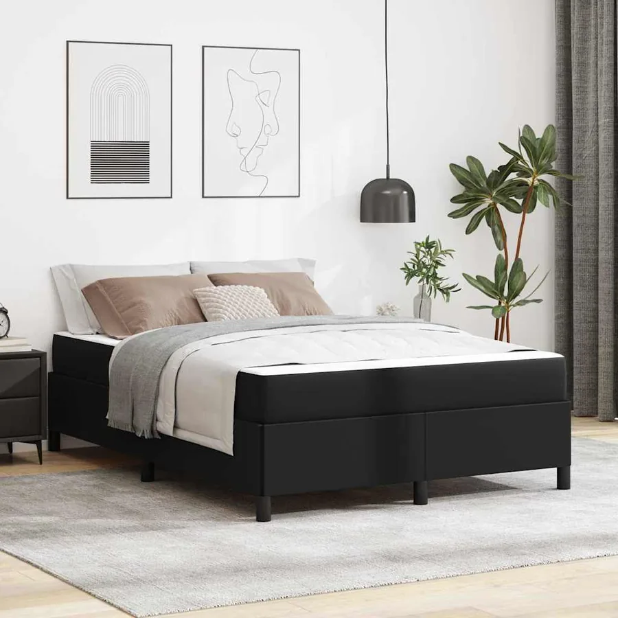 Cadre de lit avec matelas Noir 140 x 200 cm tissu