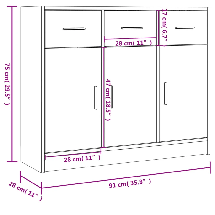 Buffet noir 91x28x75 cm bois d'ingénierie - 10